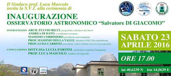 Comunicato Stampa e Invito Osservatorio Astronomico Salvatore Di Giacomo